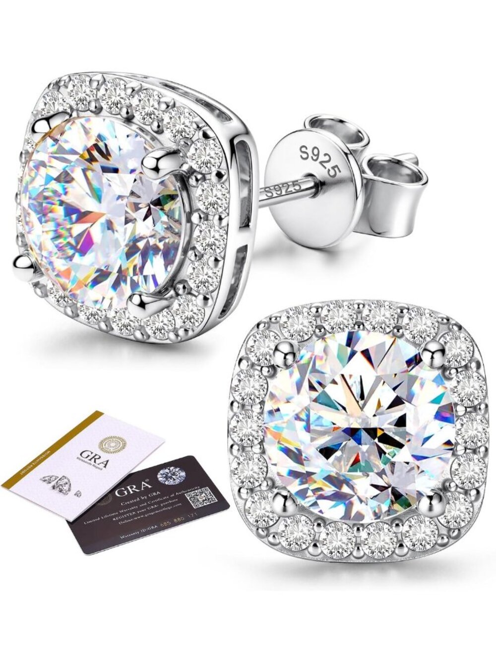 Stunning Moissanite Halo Stud Earrings in 925 Sterling Silver, 0.2-8CTW